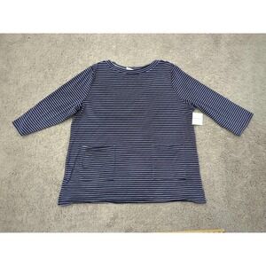Liz Claiborne Sleepwear‎ Top Womens XXL Blue 3/4 Sleeve Striped Pockets
